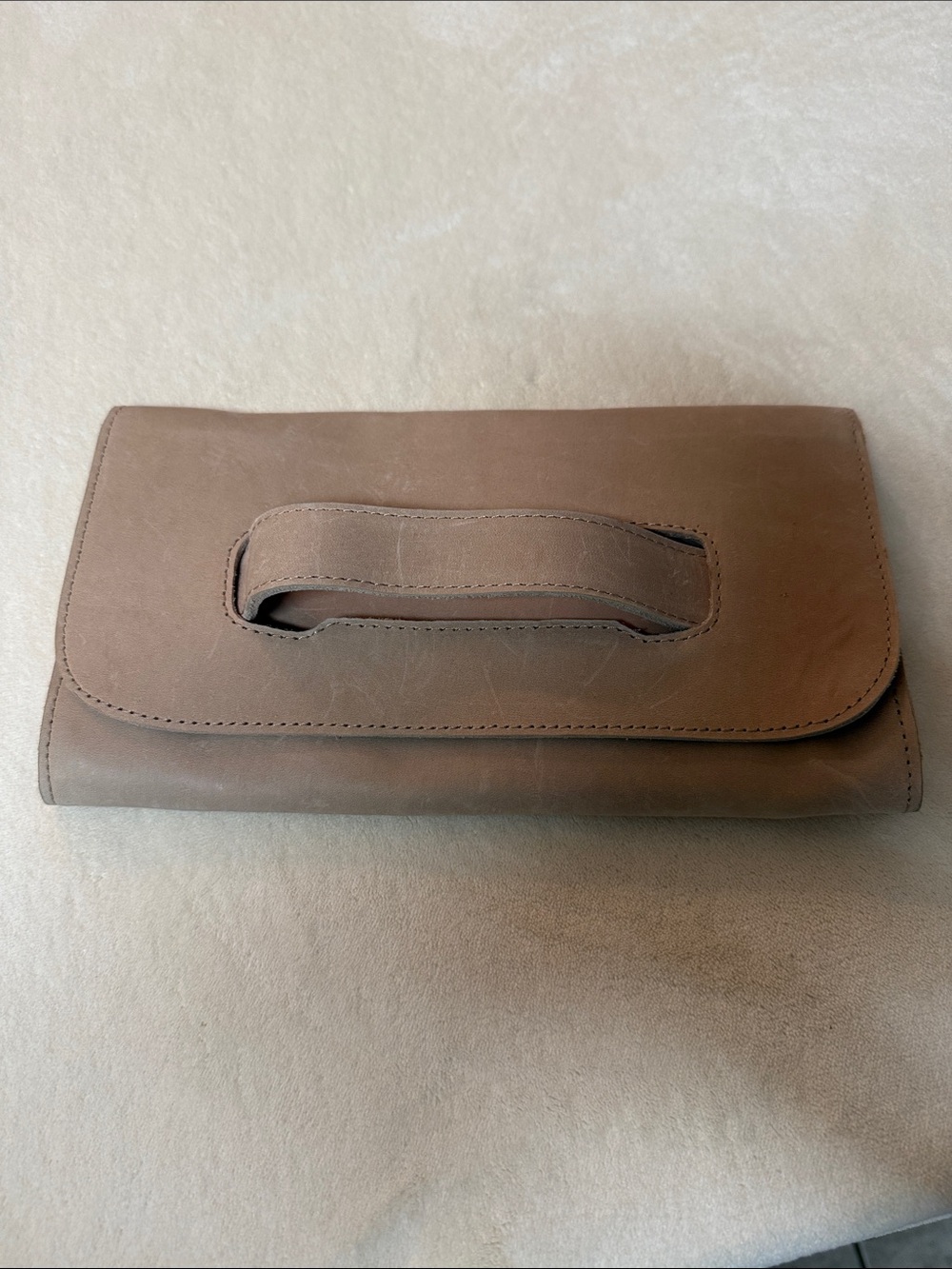 Able Taupe Leather Clutch with Top Handle